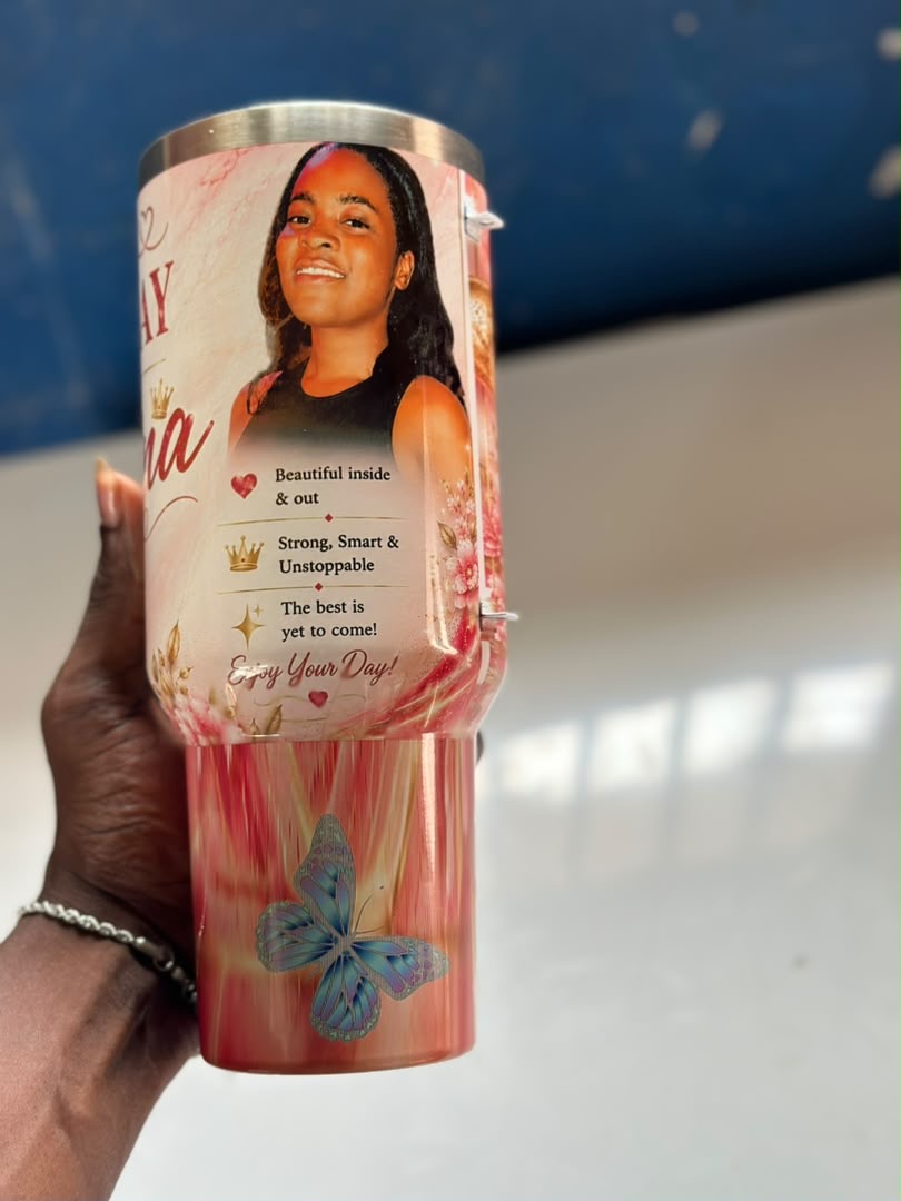 Personalized 40 oz tumbler with handle by APM Printing