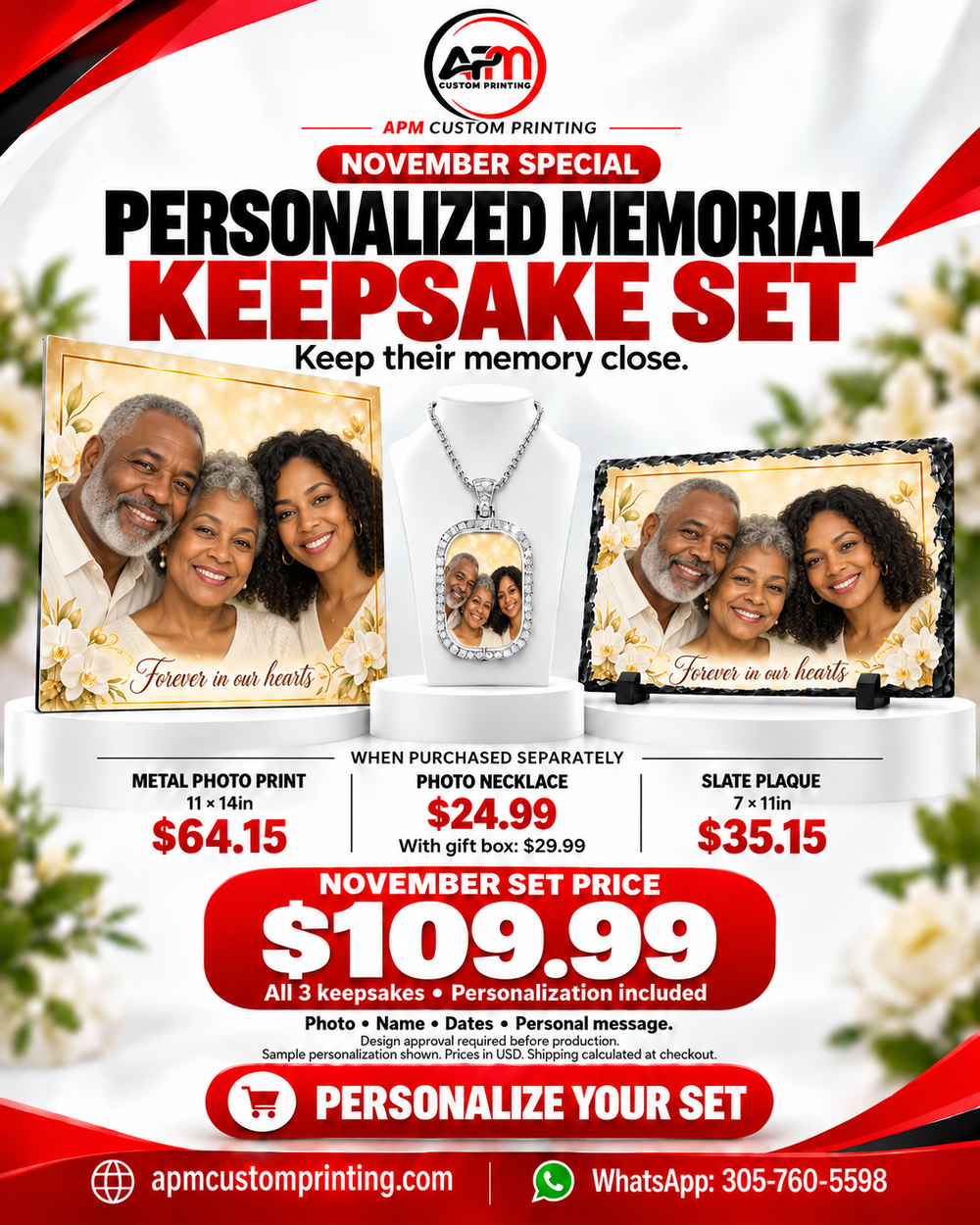 Personalized Memorial Keepsake Set Metal Photo Print Necklace Slate Plaque