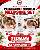Personalized Memorial Keepsake Set Metal Photo Print Necklace Slate Plaque