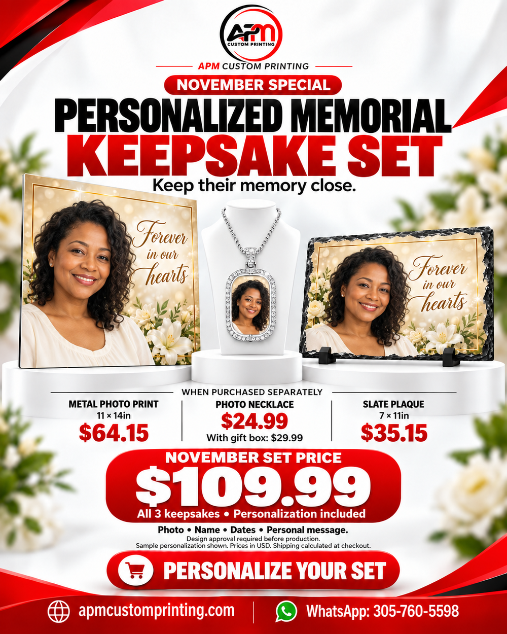 Personalized Memorial Keepsake Set Metal Photo Print Necklace Slate Plaque