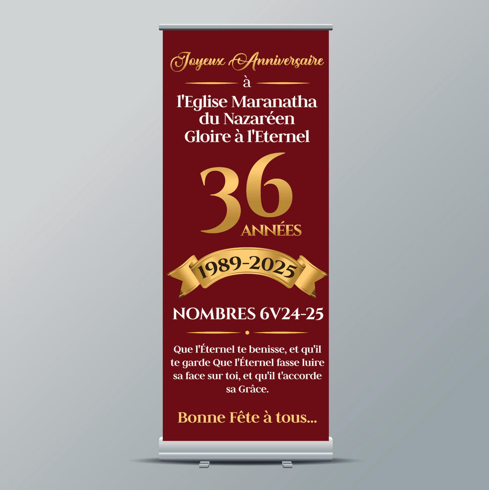 Custom retractable banner stand — printed design example 1
